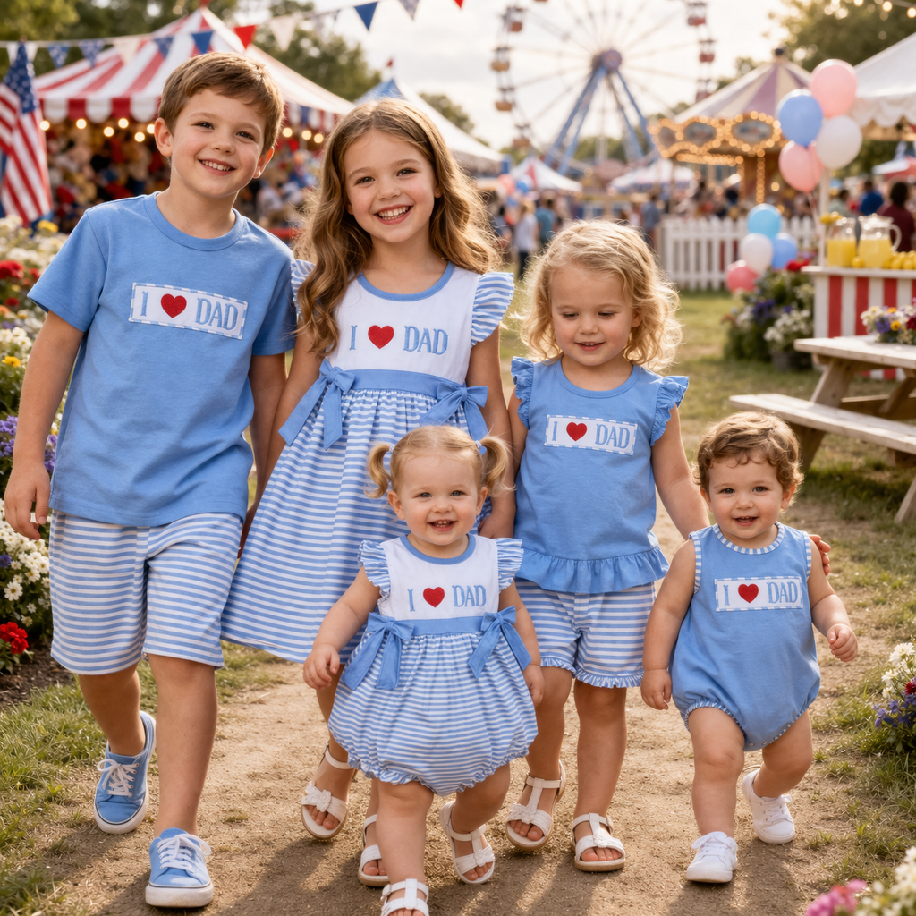 I Love Dad Blue Stripe Boys Bubble Romper