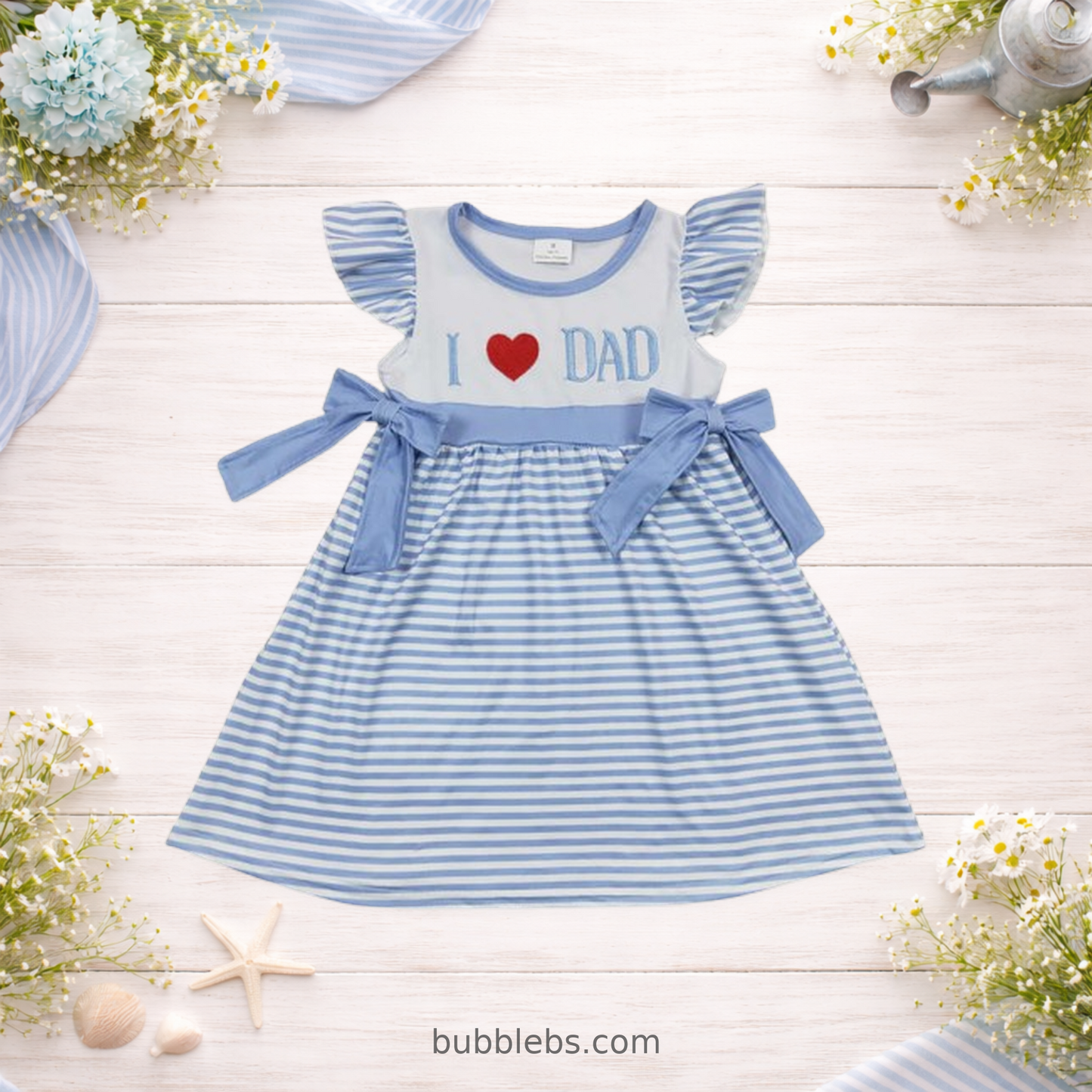 I Love Dad Blue Stripe Girls Dress