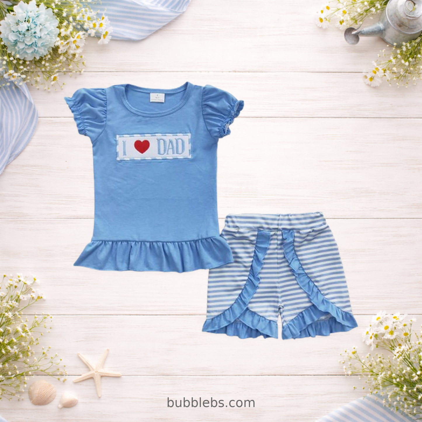 I Love Dad Blue Stripe Girls Two-Piece Set