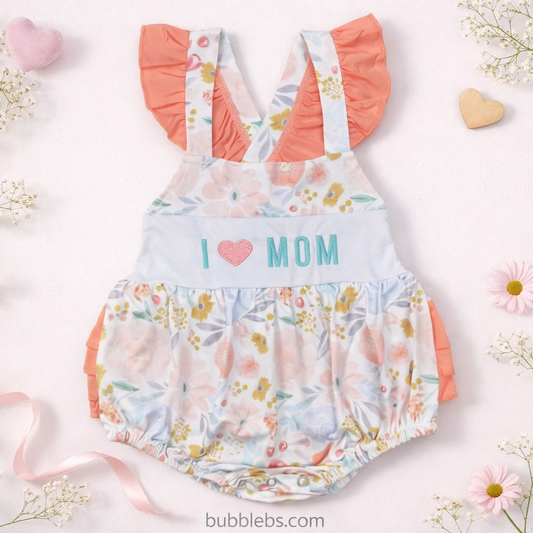 I Love Mom Girls Bubble Romper