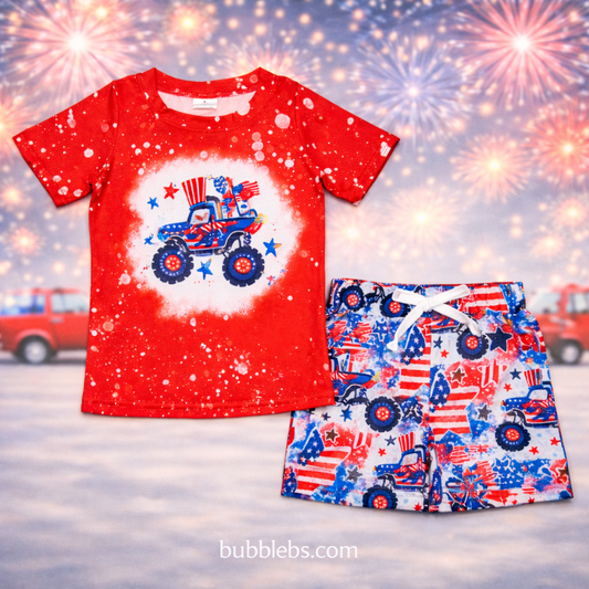Monster Truck Flag Stars Boys Two-Piece Set