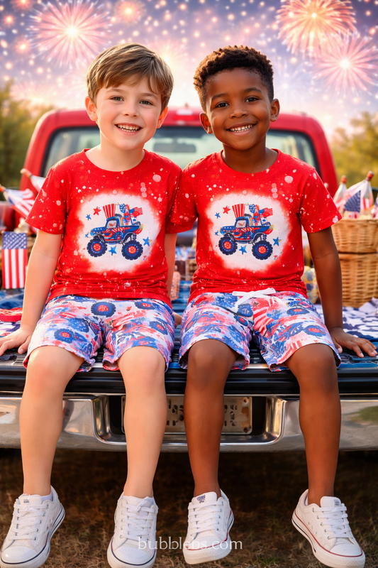 Monster Truck Flag Stars Boys Two-Piece Set