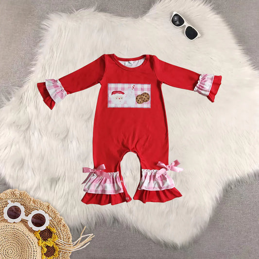 Girls Plaid Santa Milk & Cookies Onesie