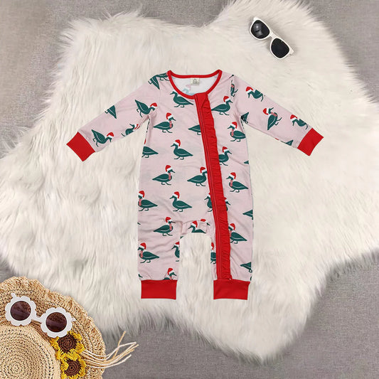 Girls Christmas Santa Duck Hat Onesie