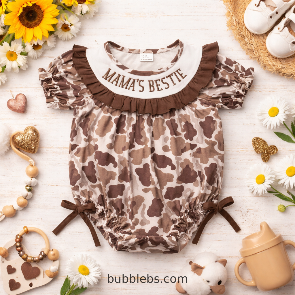 Mama's Bestie Cow Print Bubble Romper