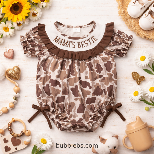 Mama's Bestie Cow Print Bubble Romper