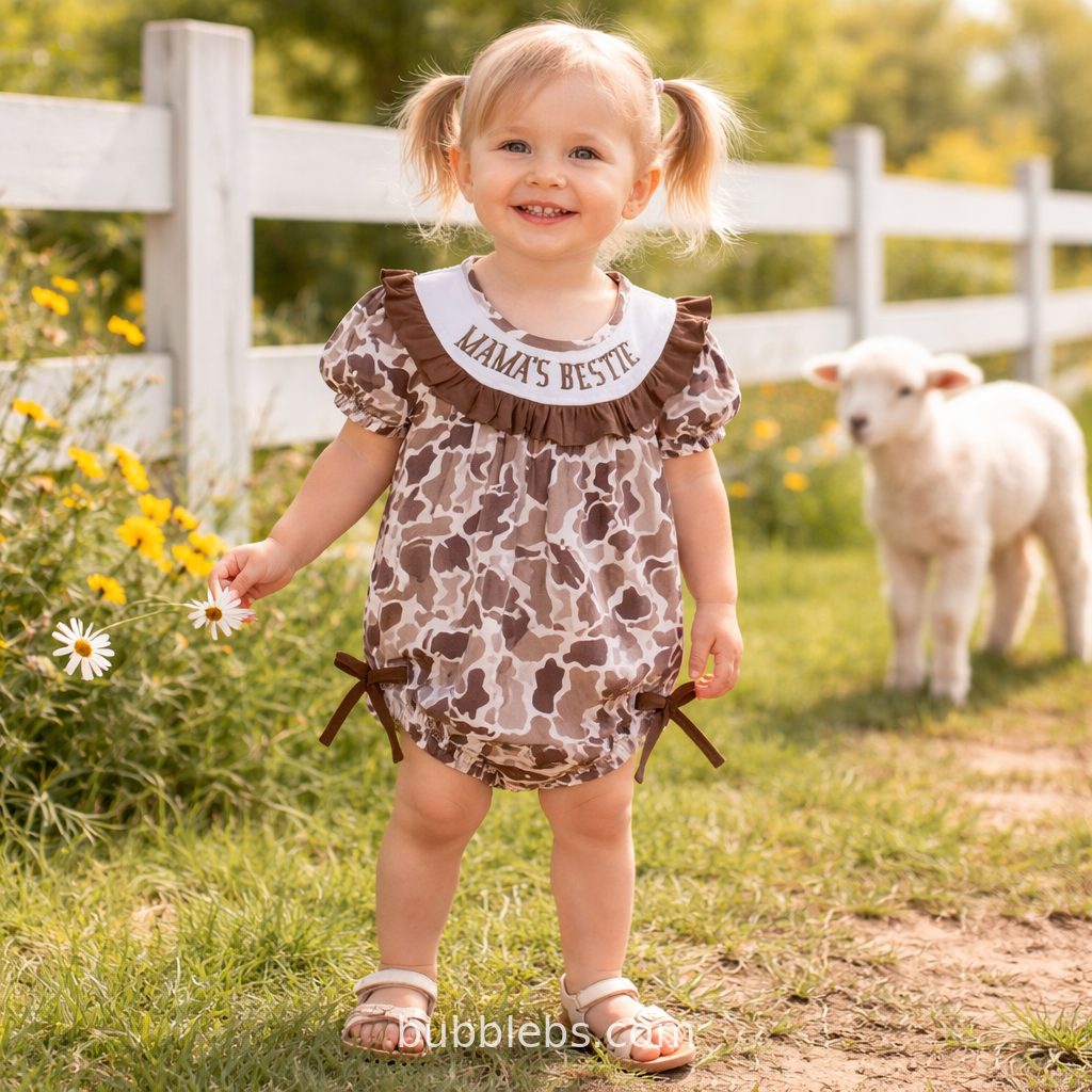Mama's Bestie Cow Print Bubble Romper