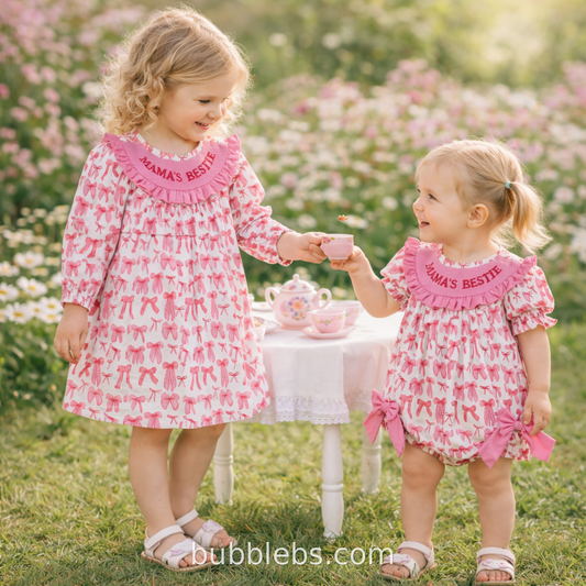 Mama's Bestie Pink Bow Collection Sibling Set Dress