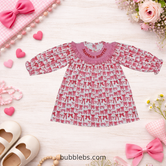 Mama's Bestie Pink Bow Collection Sibling Set Dress