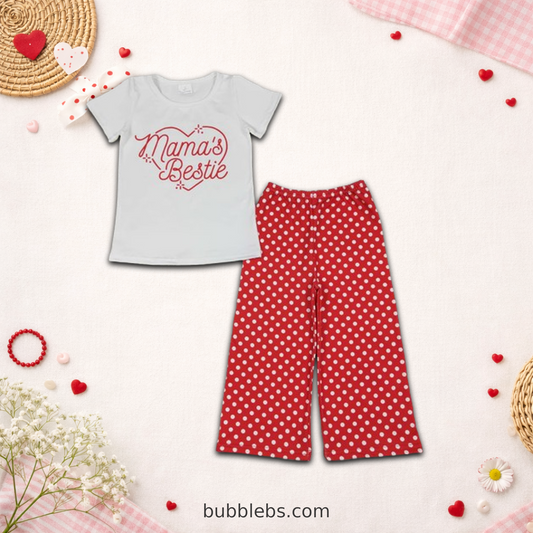 Mama's Bestie Red Polka Dot Wide-Leg Pant Set