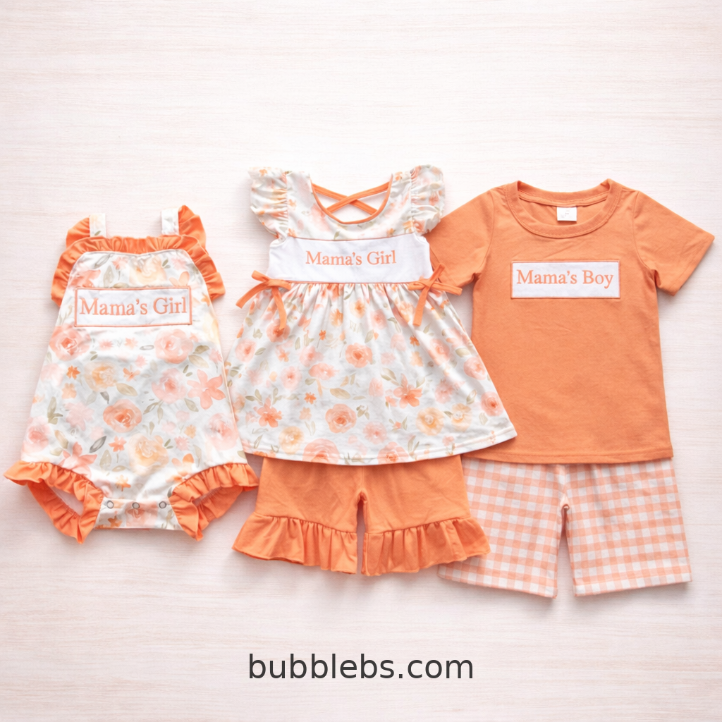Mama's Boy Orange Tee & Pink Gingham Shorts Boys Set