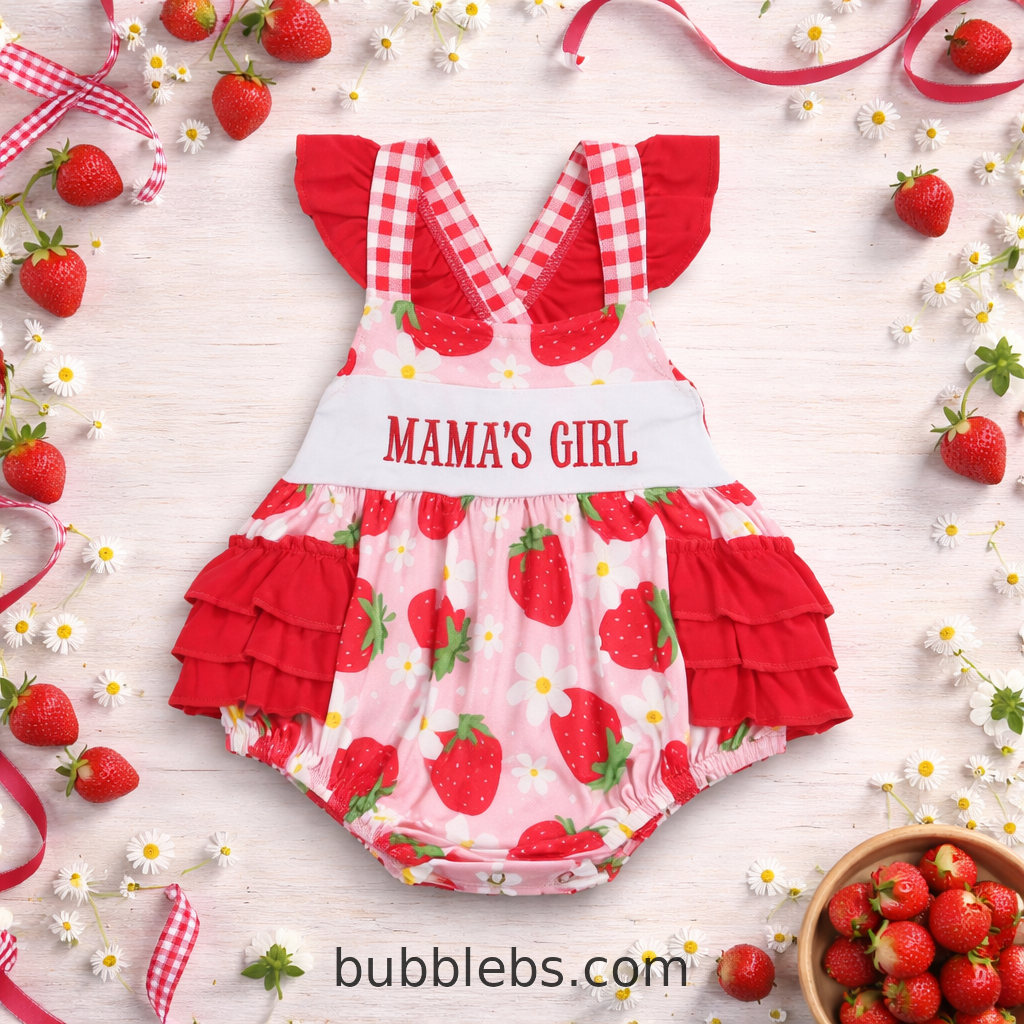 Mama's Girl Strawberry Picnic Sibling Set Bubble