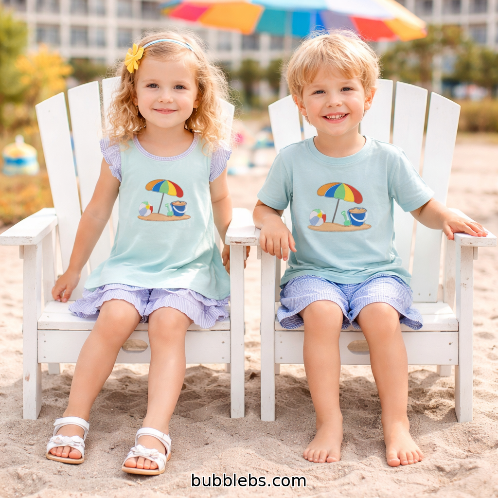 Pastel Beach Day Short Set Embroidered Boys Two Piece