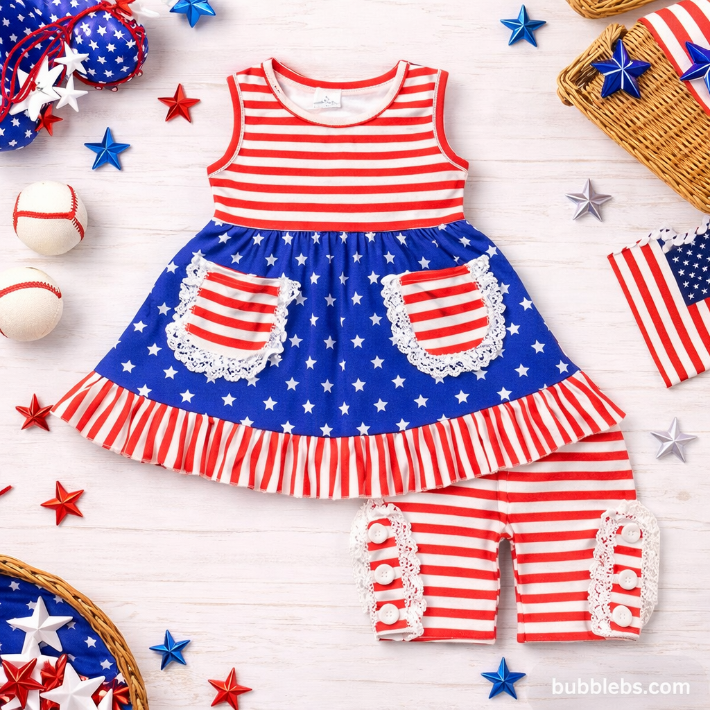 Patriotic Stars and Stripes Sibling Set Girls Two Piece