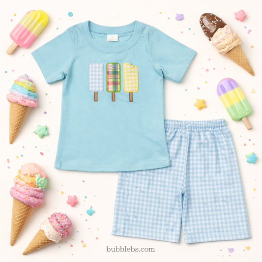 Popsicle Embroidered Boys Two Piece Set