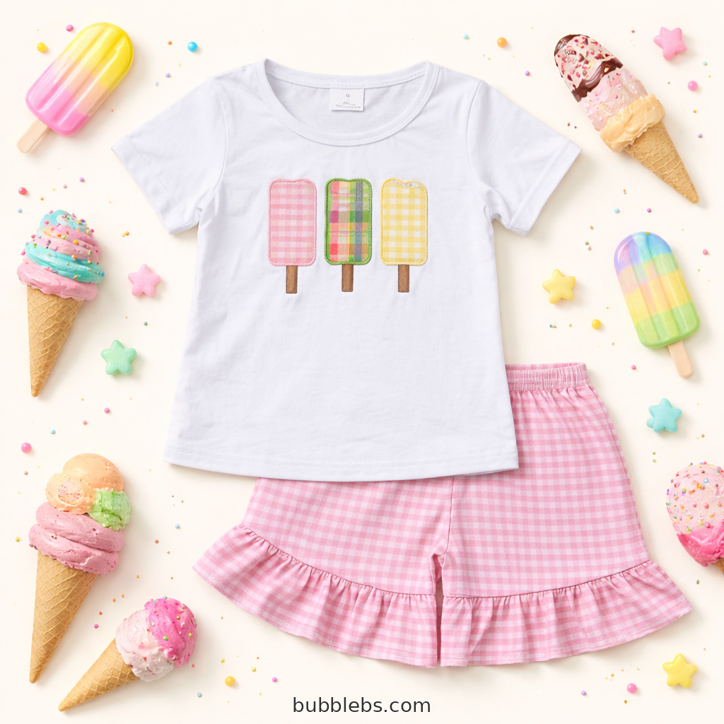 Popsicle Embroidered Girls Two Piece Set