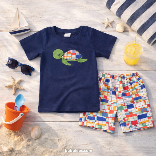 Preppy Turtle Patchwork Short Set