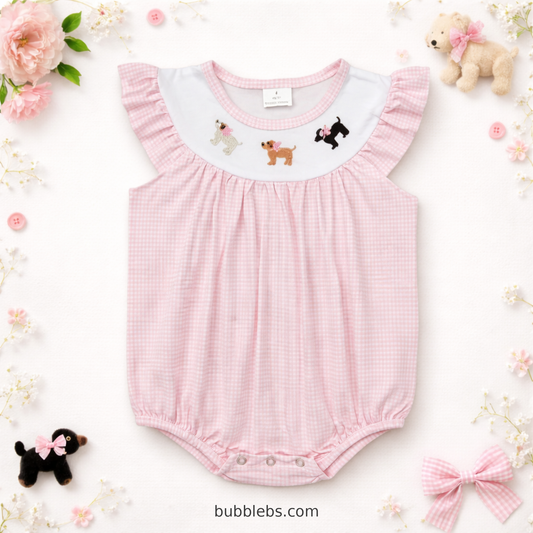 Puppy Parade Pink Gingham Bubble Romper