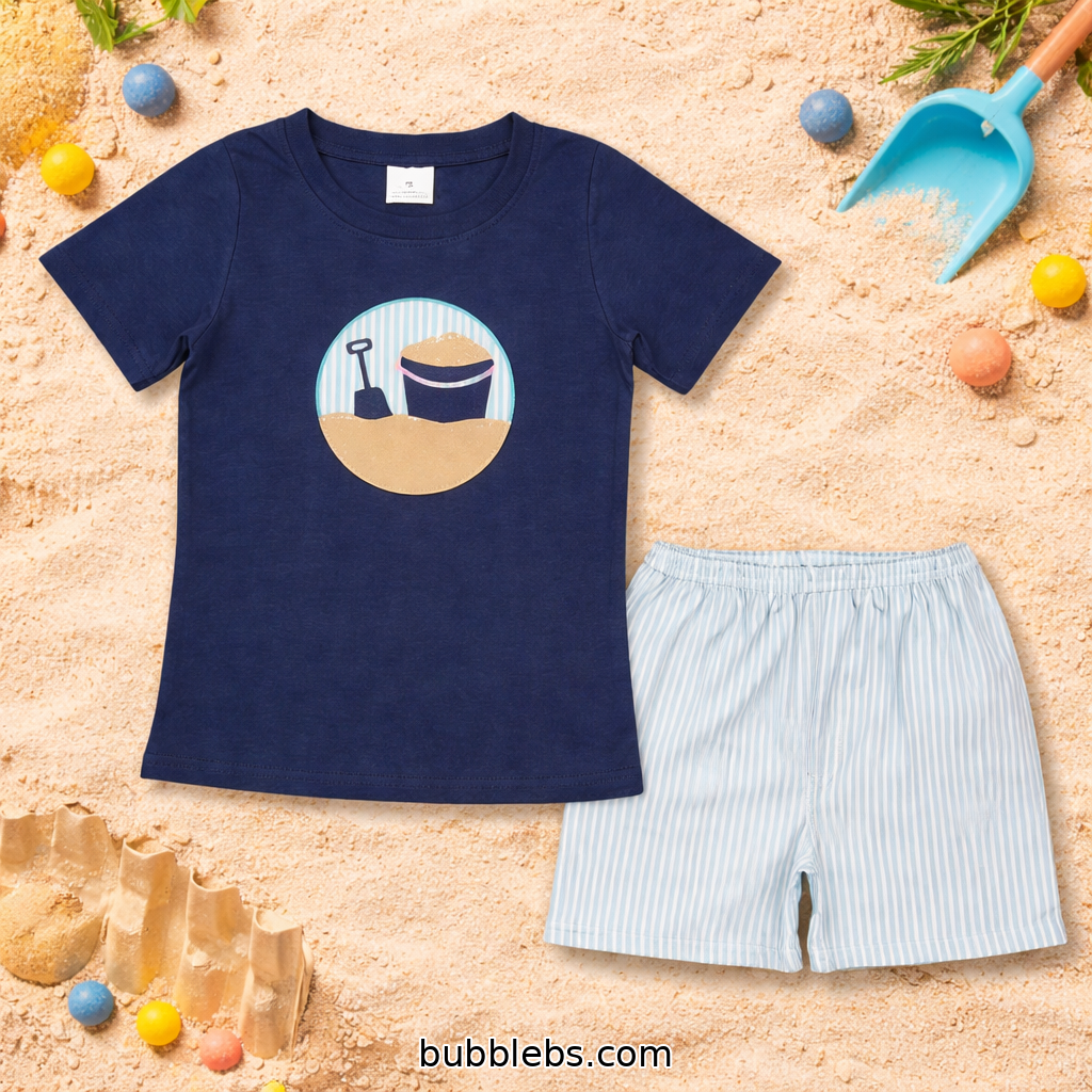 Sandcastle Short Set Embroidered Boys Two Piece