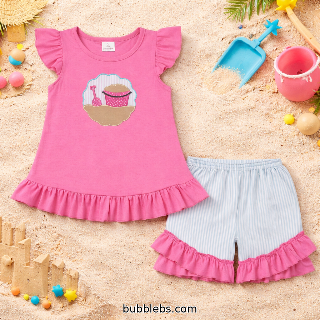 Sandcastle Short Set Embroidered Girls Two Piece