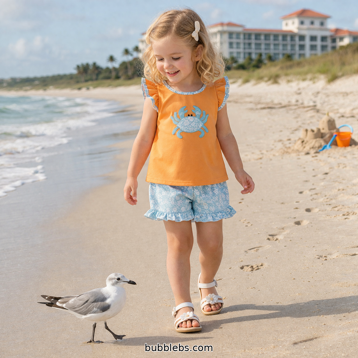 Sandy Crab Ruffle Short Set Girls Two Piece
