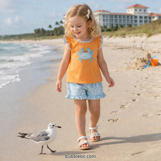 Sandy Crab Ruffle Short Set Girls Two Piece