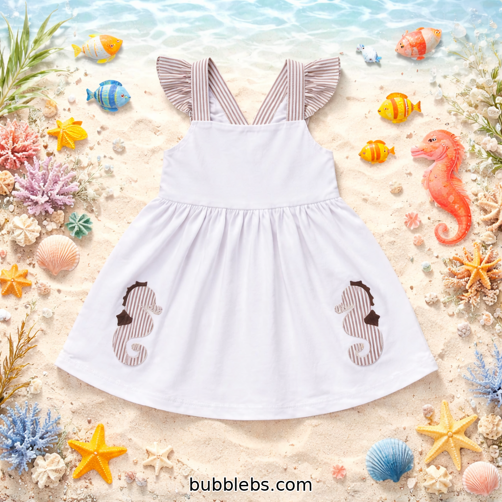 Seaside Seahorse Sibling Set Embroidered Girls Dress