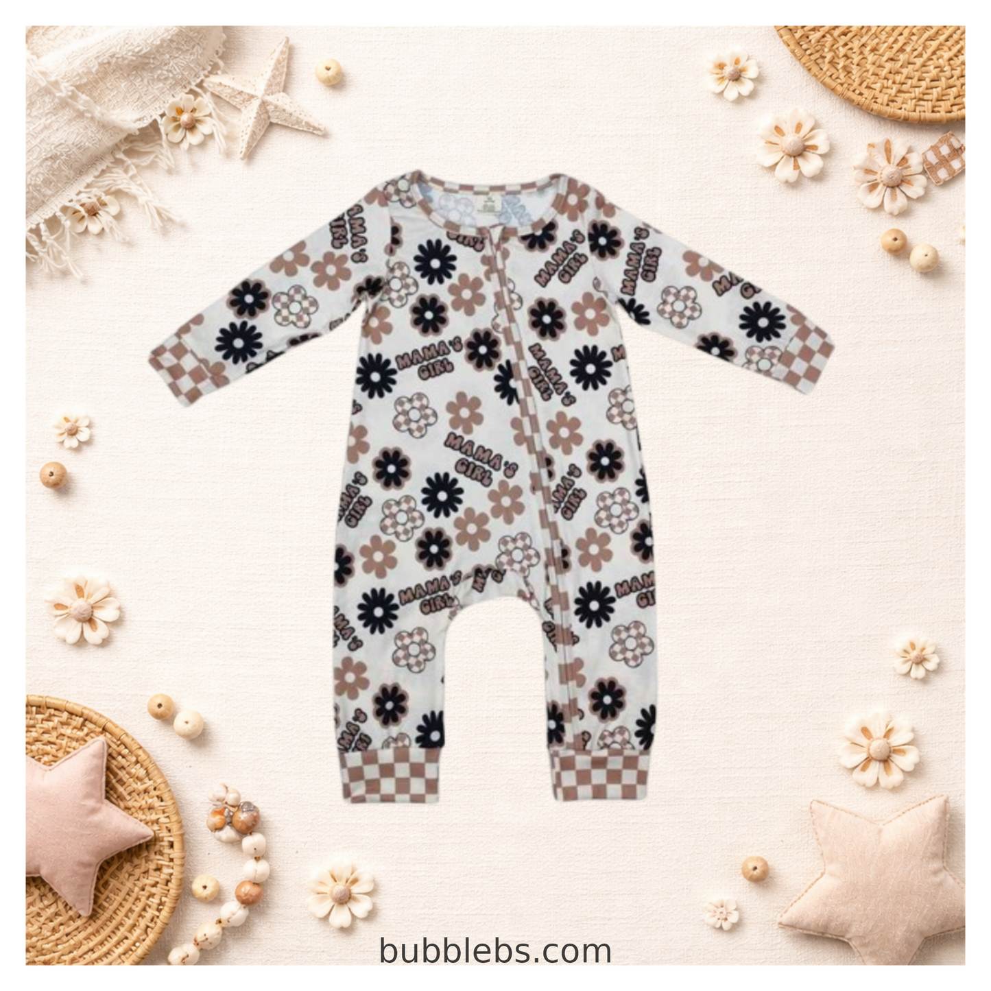 Sibling Matching Mama's Girl Floral Print Zip Romper