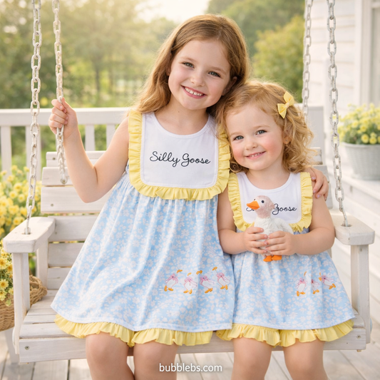 Silly Goose Blue Yellow Ruffle Shorts Set
