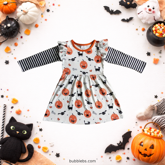 Spooky Pumpkin Boo Ruffle Dress