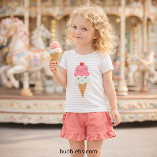 Sweet Ice Cream Ruffle Shorts Set