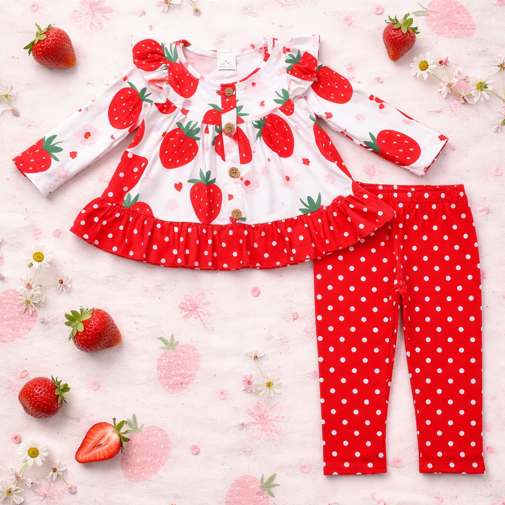 Sweet Strawberry Blossom Sibling Set Girls Two Piece