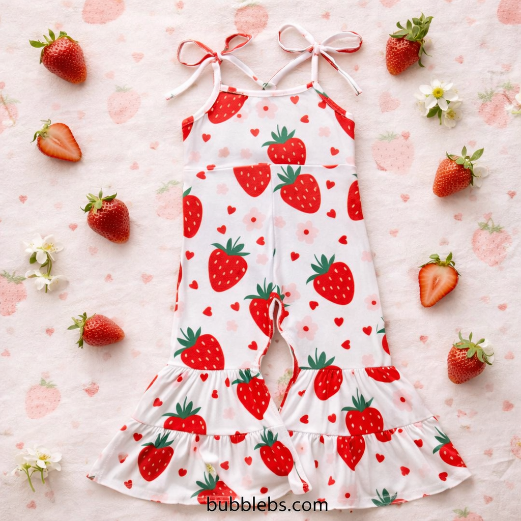 Sweet Strawberry Blossom Sibling Set Girls Jumpsuit