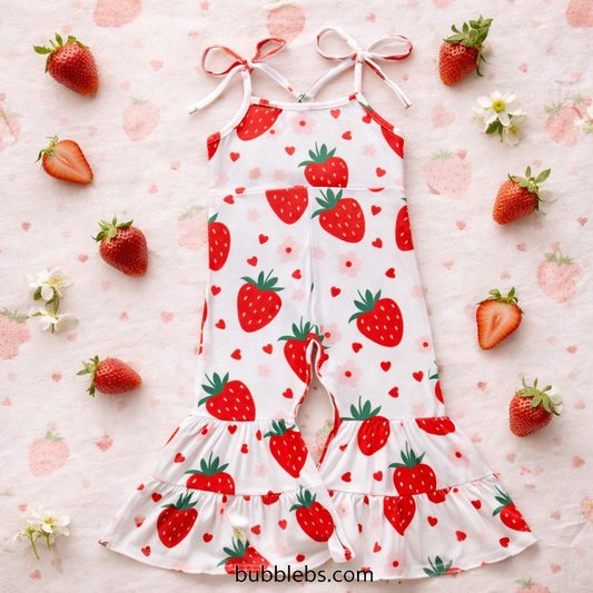 Sweet Strawberry Blossom Sibling Set Girls Jumpsuit
