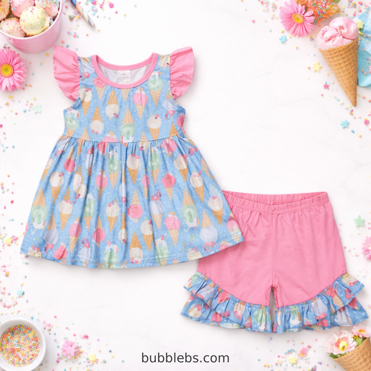 Sweet Treat Ice Cream Ruffle Shorts Set