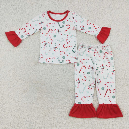 Girls Candy cane bow ruffle pant set