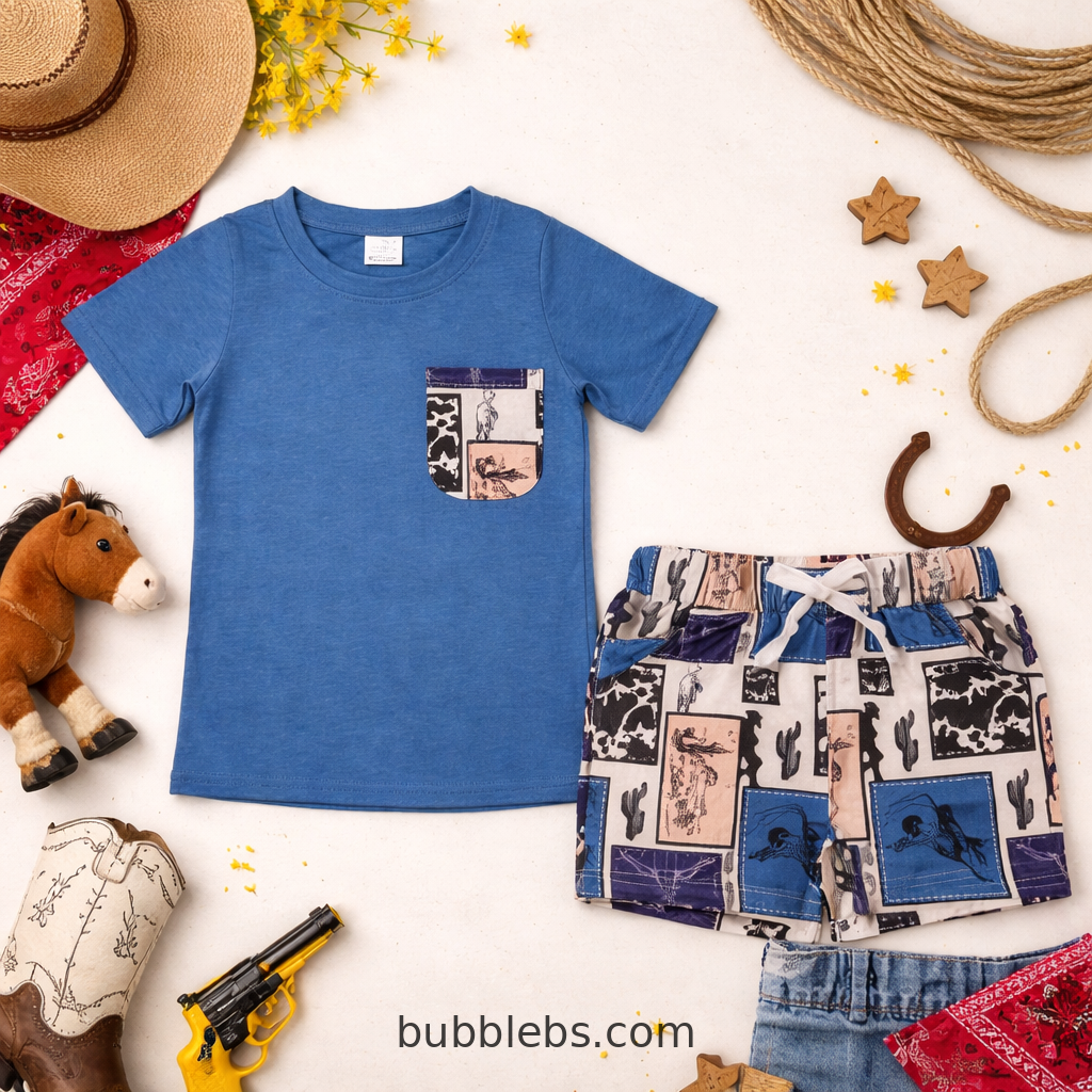 Western Rodeo Patchwork Boys Two Piece Set