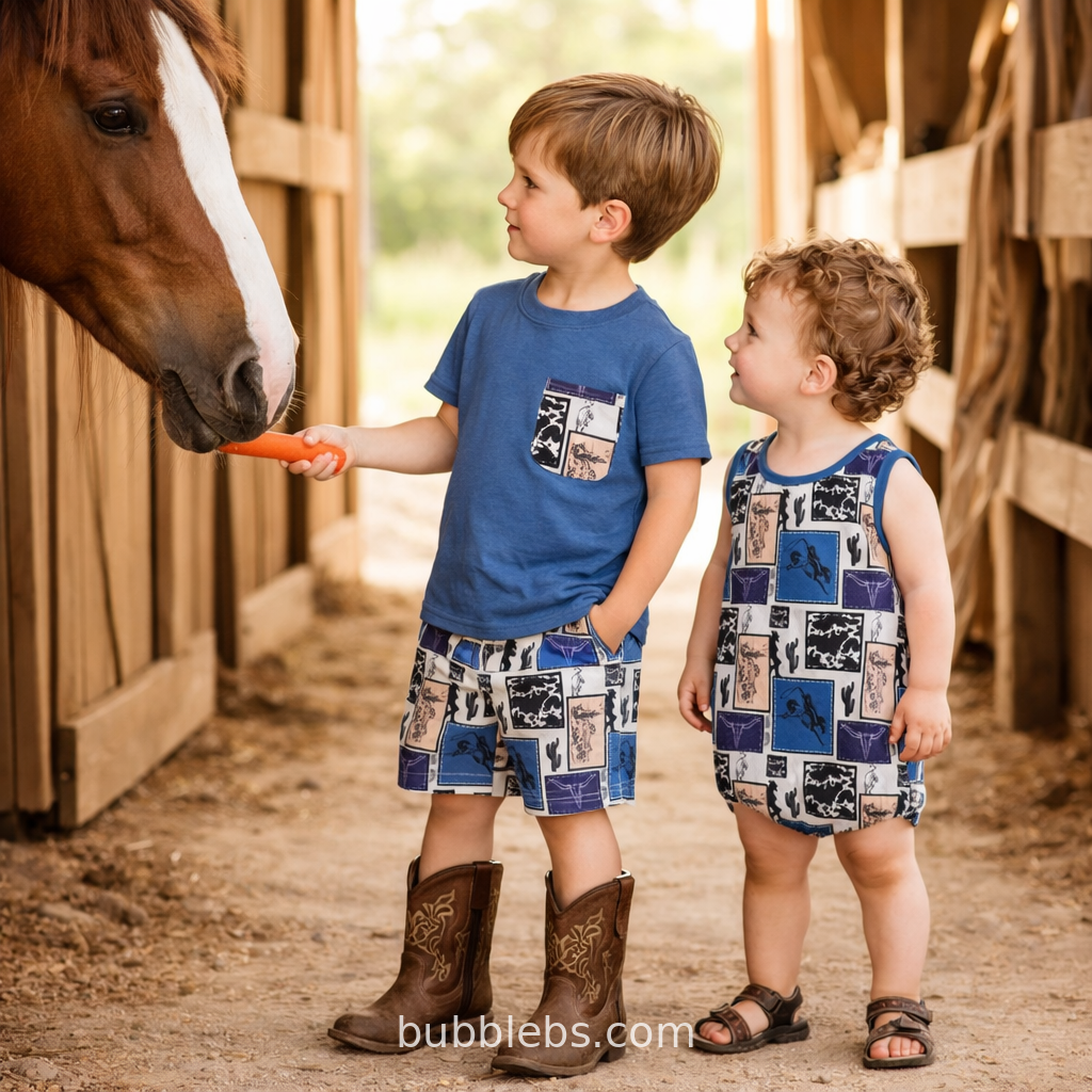 Western Rodeo Patchwork Boys Bubble Romper