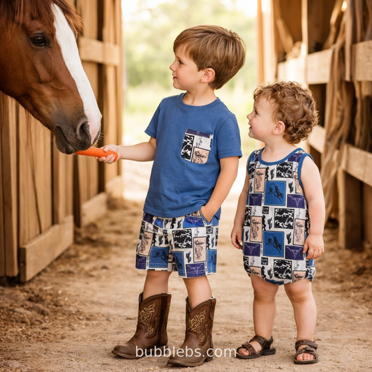 Western Rodeo Patchwork Boys Two Piece Set