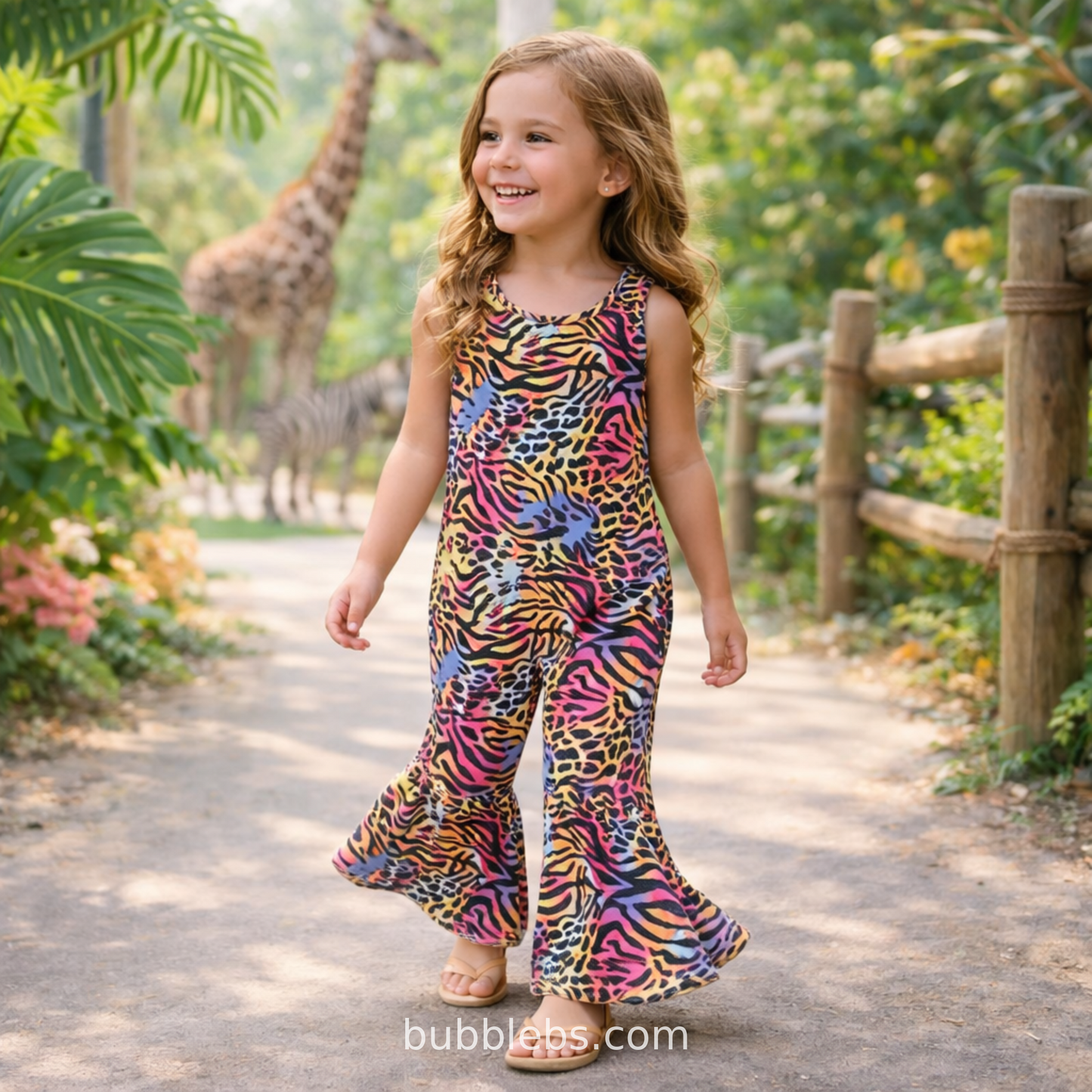 Wild Rainbow Safari Bell Bottom Jumpsuit