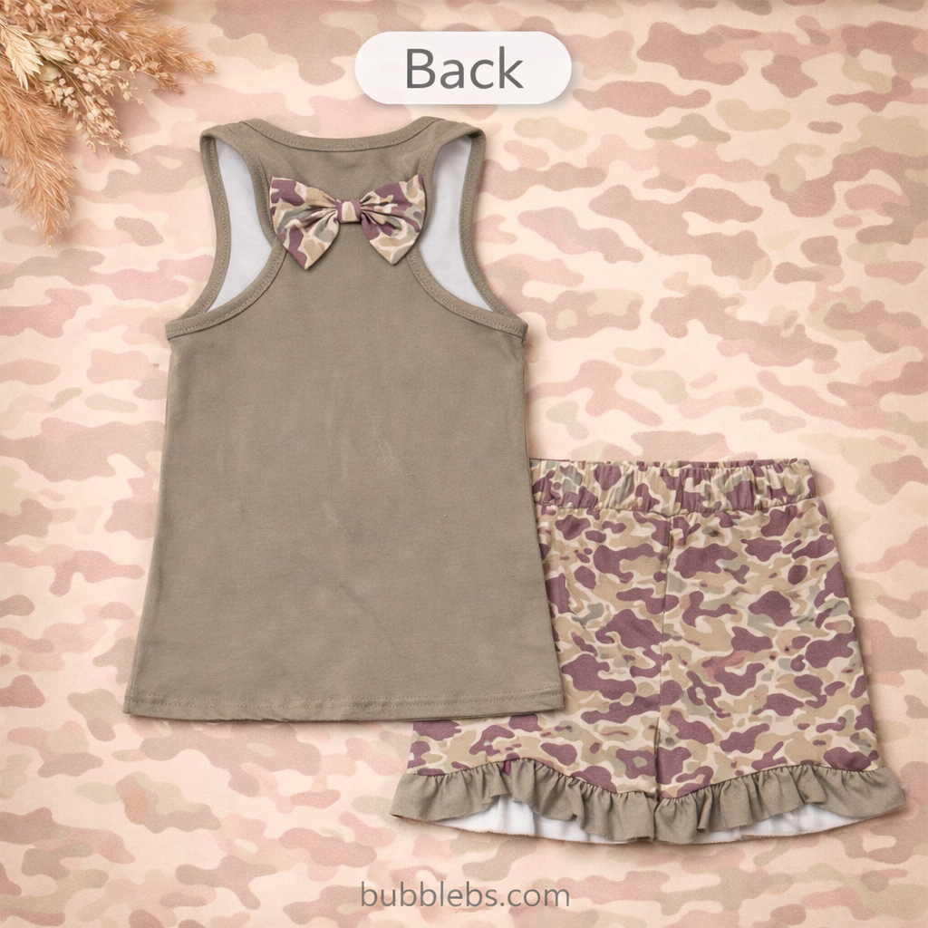 Woodland Camo Bow Darling Girls Two Piece Set