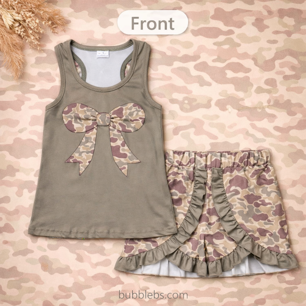 Woodland Camo Bow Darling Girls Two Piece Set
