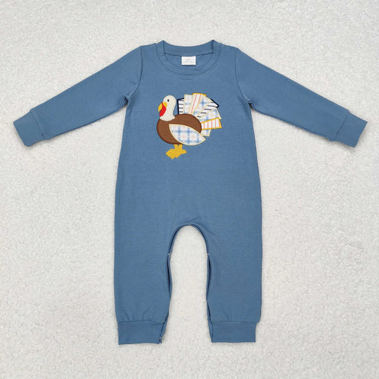 Boys Turkey Blue Long Sleeve Onesie
