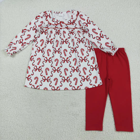 Girls Christmas Candy Cane and Bow Set