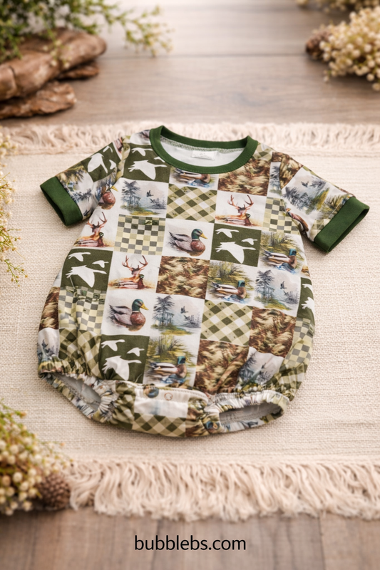 Duck & Deer Patchwork Boys Bubble Romper