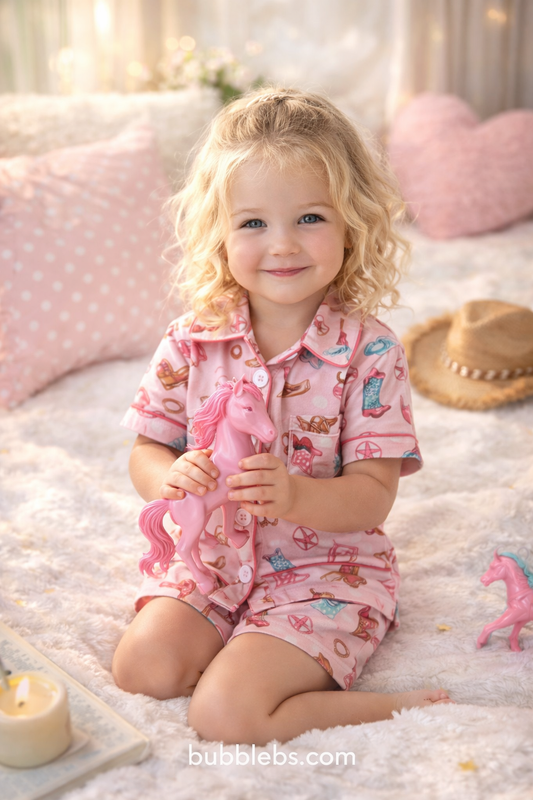 Girls Pink Cowgirl Boots Pajama Set