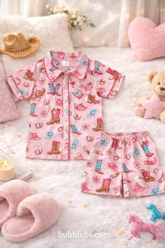 Girls Pink Cowgirl Boots Pajama Set