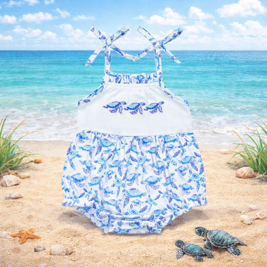 Sea Turtle Toddler Girl Summer Romper